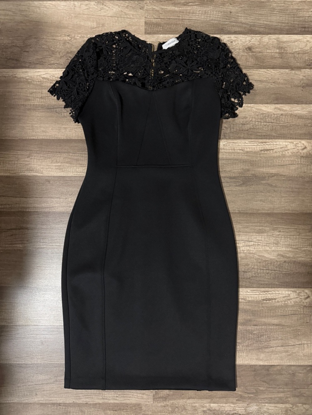 Calvin Klein Black Lace-Top Midi Sheath Dress
